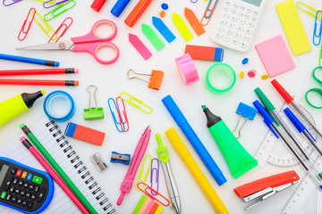 School supplies on white background