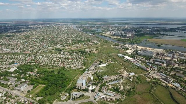 Fabulous shot of Kherson city in  Ukraine with its impressive riverbank, multistoreyed apartment blocks, green streets,parks, in a sunny day in spring. The cityscape and skyscape look gorgeous