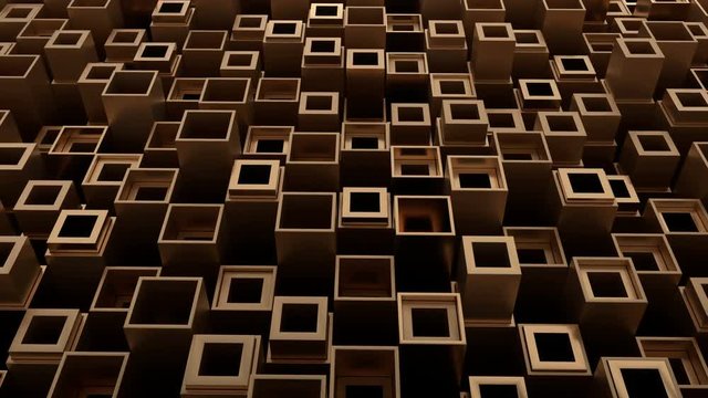 3d render of metal shapes with loopable animation. Random movement of metallic shape primitives. Industrial abstract concept.