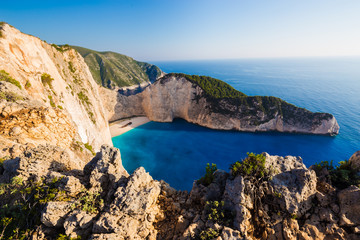 Obraz na płótnie Canvas Amazing Navagio beach with shipwreck on Zakynthos island. Ionian sea, Greece.
