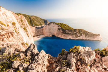 Amazing Navagio beach with shipwreck on Zakynthos island. Ionian sea, Greece.