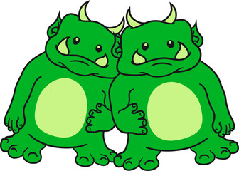 2 freunde team brüder duo süß niedlich oger ork troll komisch lustig monster klein frech böse horror comic cartoon