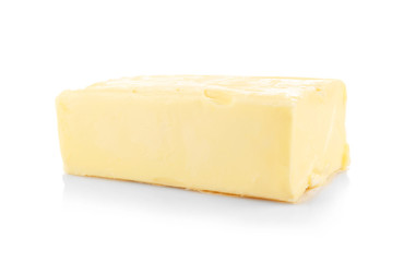 Delicious butter piece on white background, closeup