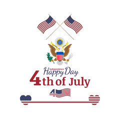 Celebrate Happy 4th of July - Independence Day. Congratulatory banner with the coat of arms and a combination of fonts. Flat vector illustration EPS 10