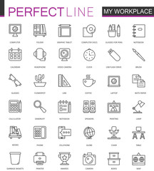 Office workspace thin line web icons set. Outline stroke icons design.