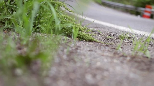 Eighteen Wheeler big rig truck drives down the road near construction zone