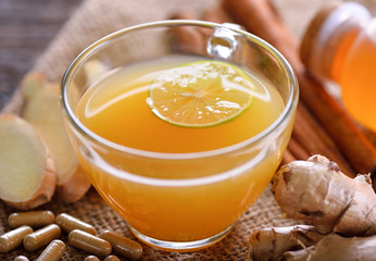 ginger tea on wooden background