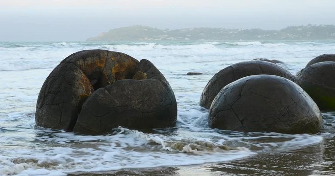 The famous Moeraki Boulders in New Zealand