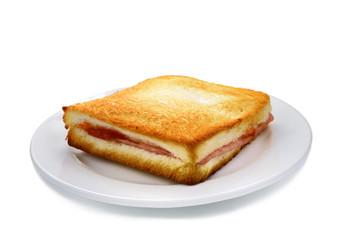 Sanwich ham&cheese on white plate