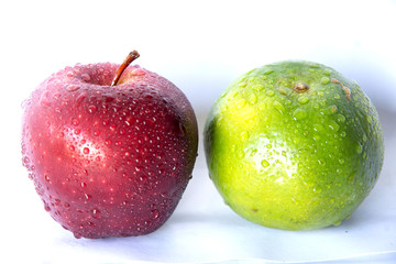  Apple and Orange fruit citrus on white background