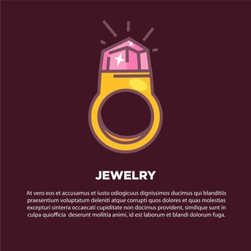 Jewelry cartoon poster with gold ring and discription