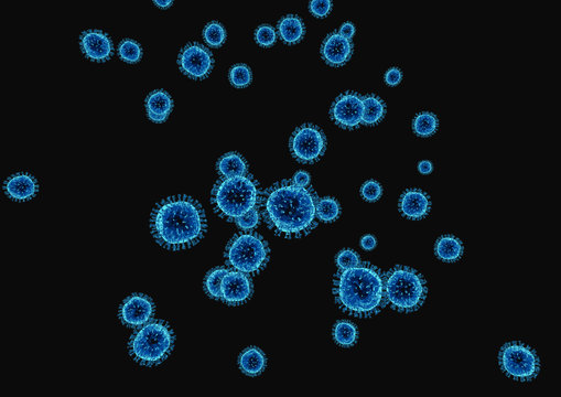 Many flu Viruses,  infected organism. 3D illustration