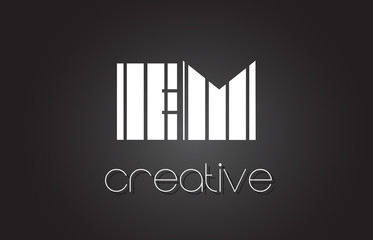 EM E M Letter Logo Design With White and Black Lines.