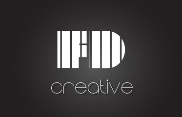 FD F D Letter Logo Design With White and Black Lines.