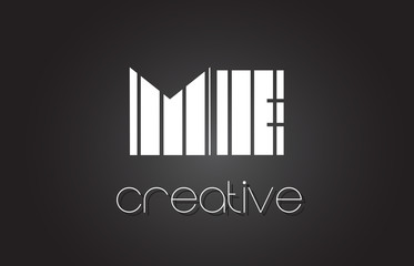 ME M E Letter Logo Design With White and Black Lines.