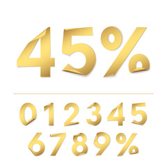 Vector set of realistic gold paper numbers for design of sale banners and discounts offers. Isolated from the background.