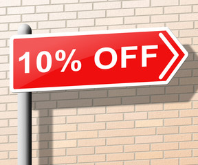 Fototapeta na wymiar Ten Percent Off Indicating 10% Discounts 3d Rendering