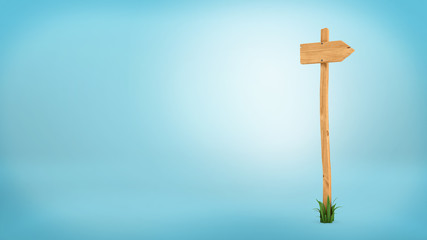 3d rendering of a wooden pole with some grass on it's base and blank arrow on the top.