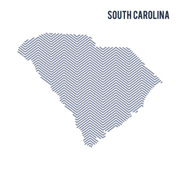 Vector abstract hatched map of State of South Carolina isolated on a white background.