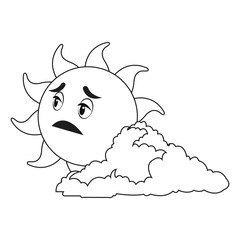outlined sunny face smiling behind a cloud vector illustration