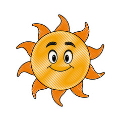 cute hand drawn smiling cartoon character of sun vector illustration
