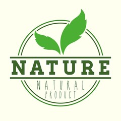 emblem of natural product with leaves icon over white background colorful design vector illustration