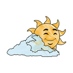 drawing cute smiling cartoon sun and cloud vector illustration