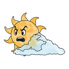 drawing cute smiling cartoon sun and cloud vector illustration