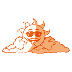 outlined sunny face smiling behind a cloud vector illustration