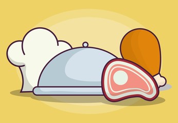 platter and food related icons over yellow background colorful design vector illustration