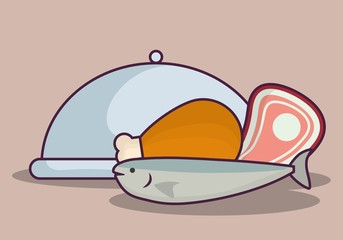 platter and food related icons over brown background colorful design vector illustration