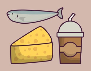 food related icons over brown background colorful design vector illustration