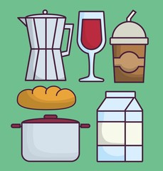 coffee maker and food related icons over green background colorful design vector illustration