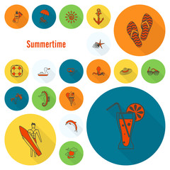 Summer and Beach Simple Flat Icons