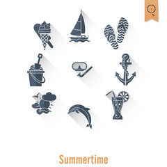 Fototapeta na wymiar Summer and Beach Simple Flat Icons