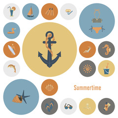 Summer and Beach Simple Flat Icons