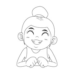 cute girl with her hair tied up in a bun cartoon vector illustration