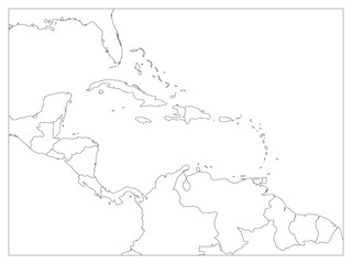 Central America and Carribean states political map. Black outline borders. Simple flat vector illustration.