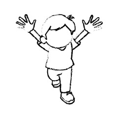 sketch little boy young cheerful celebration vector illustration