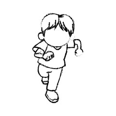 sketch little boy young cheerful celebration vector illustration