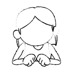 sketch girl young kid happy expression vector illustration