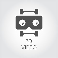 3D video design flat icon. Concept of high-definition, lcd, smart technology. Black simplicity vector pictogram for your projects. Web label