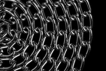Chain heap - abstract metal background. Collection silver jewelry chains on an isolated black...