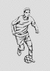 Football (soccer) player with ball. Sketchy style.