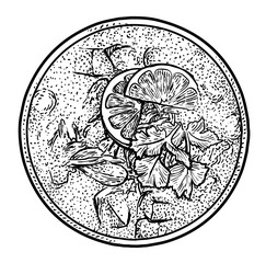 Chicken lime soup illustration, drawing, engraving, ink, line art, vector