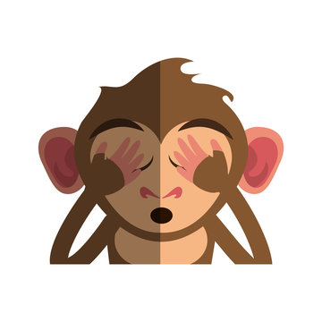 cute expressive monkey covering eyes with his hands cartoon  icon image vector illustration design 