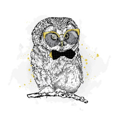 Funny owl with glasses and a tie. Vector illustration.