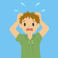 vector illustration of anxious boy