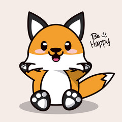 color background with cute kawaii animal fox expression happiness vector illustration