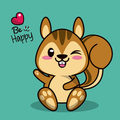 color background with cute kawaii animal chipmunk with wink eye vector illustration